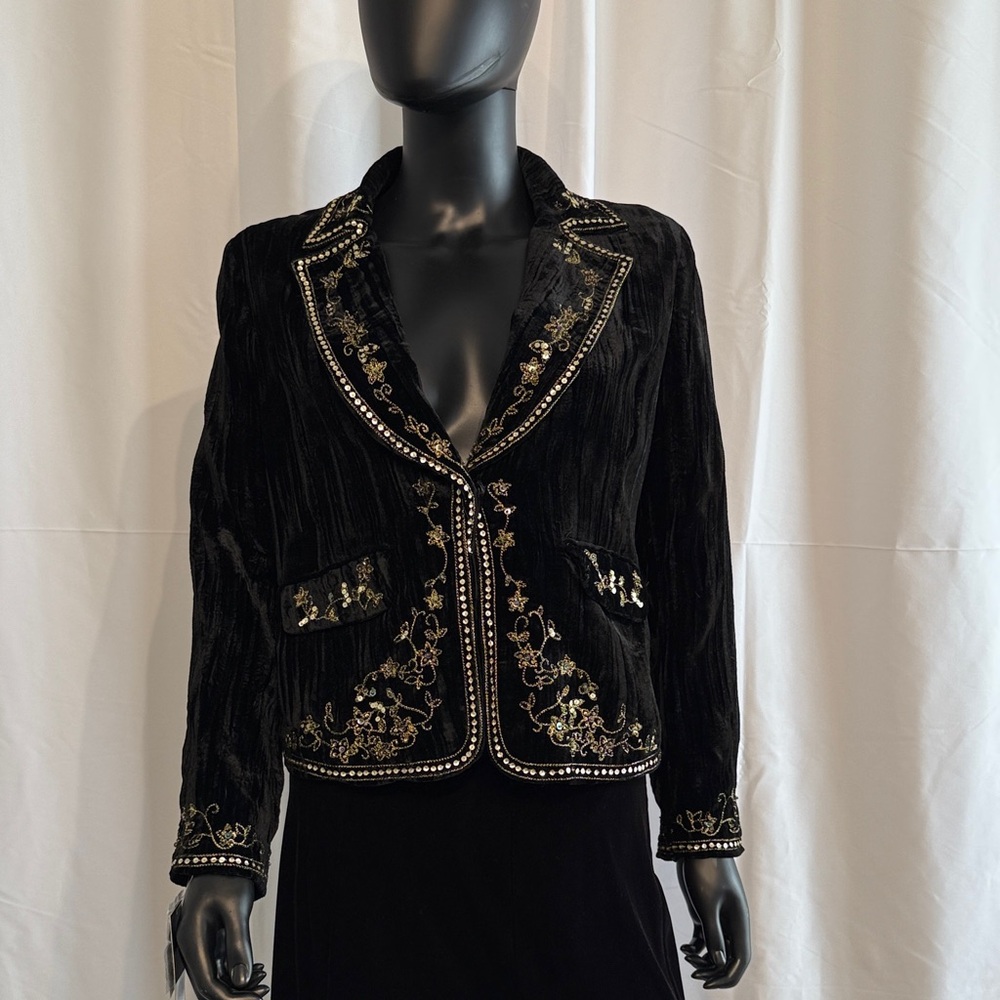 Katherine Barclay Holiday Embroidered Black Velvet Jacket size 8 NWT - Picture 2 of 13